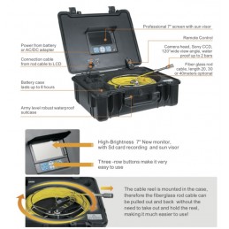 Caméra d'inspection de Drain 50M, Caméra de Tuyau avec DVR Funcion  Professionnel Industriel d'égout Caméra Endoscope sans Fil IP68 Étanche  avec Moniteur Couleur TFT 7'' 1000TVL CCD Carte SD 8 Go 